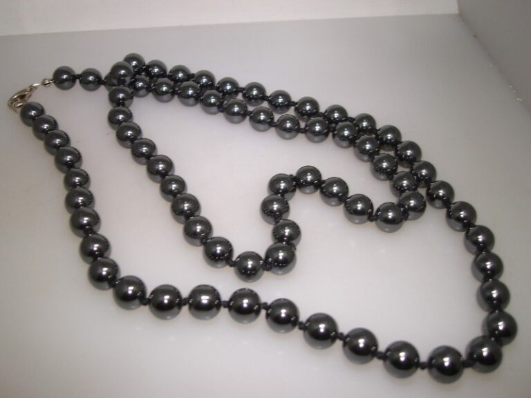Vintage Hematite Bead Necklace, hand-strung and knotted, 28 inches