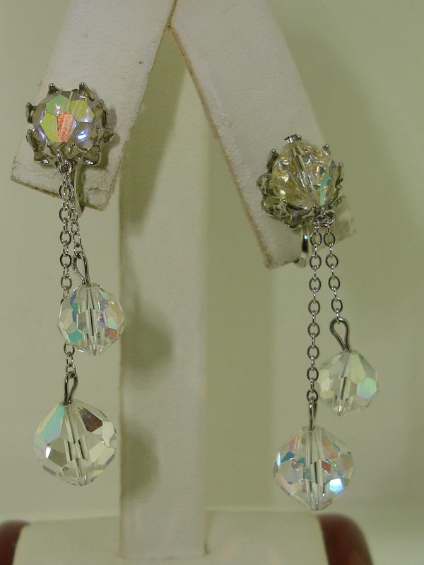 Vintage 1960s-70s Aurora Borealis crystal clip-on earrings