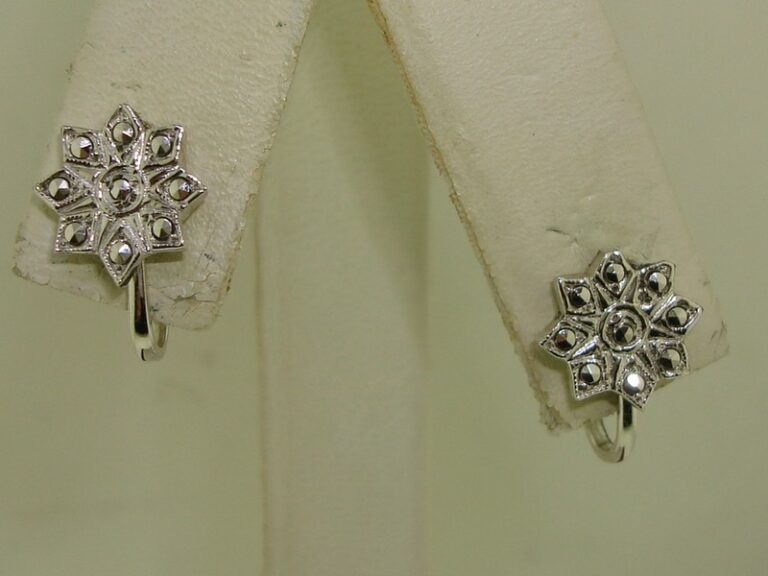 Vintage Sterling Silver Marcasite Earrings - Petite Star Design