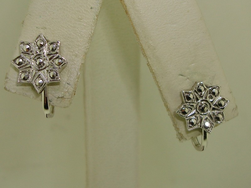 Vintage Sterling Silver Marcasite Earrings - Petite Star Design