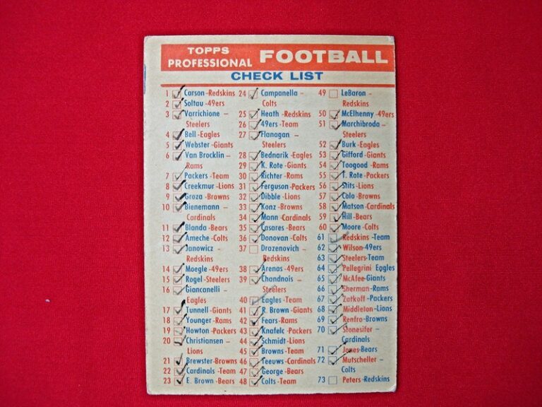 1956 Topps Football Checklist Card in Near No Off-Center (NNO) condition