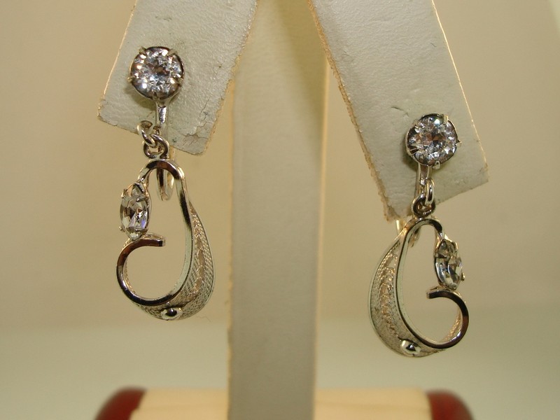 Vintage 1940s-1950s Cart Art Sterling Silver Rhinestone Earrings