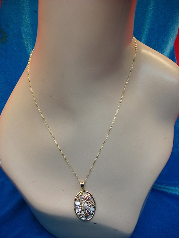 Sterling Silver and Gold Vermeil Floral Pendant Necklace with Blue Stone