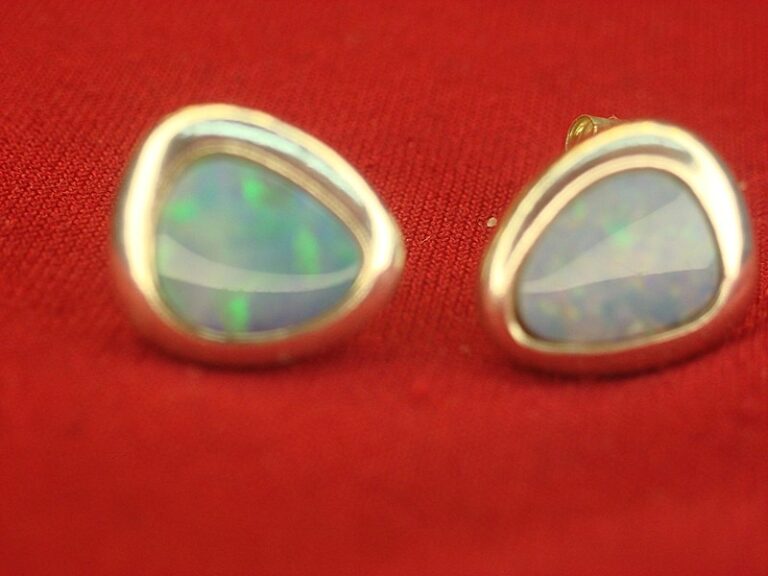 Blue Opal Stud Earrings in Sterling Silver
