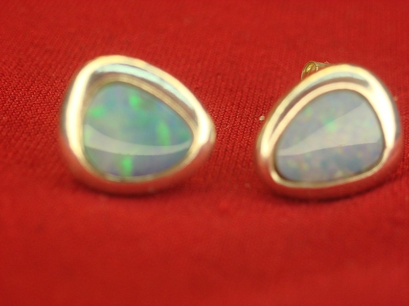 Blue Opal Stud Earrings in Sterling Silver