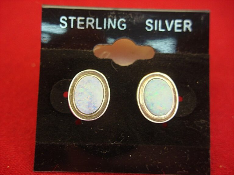 Blue opal sterling silver stud earrings (925)