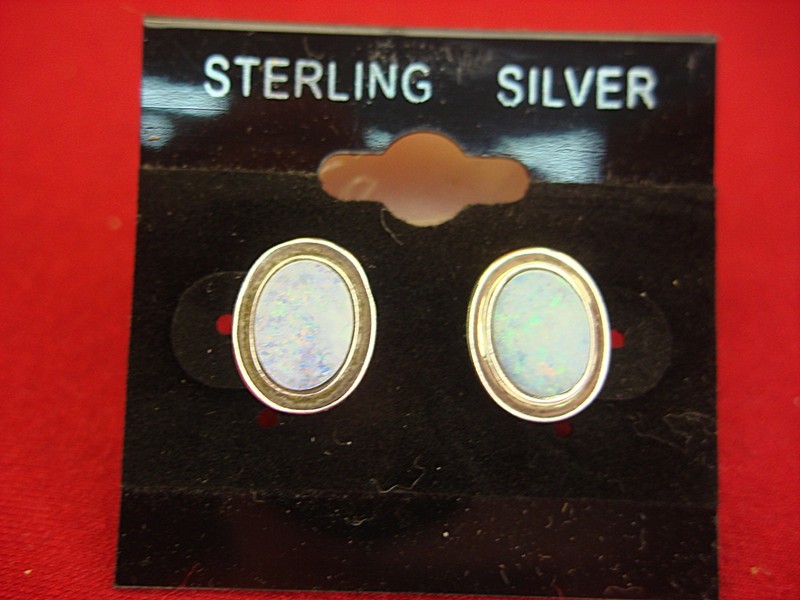 Blue opal sterling silver stud earrings (925)
