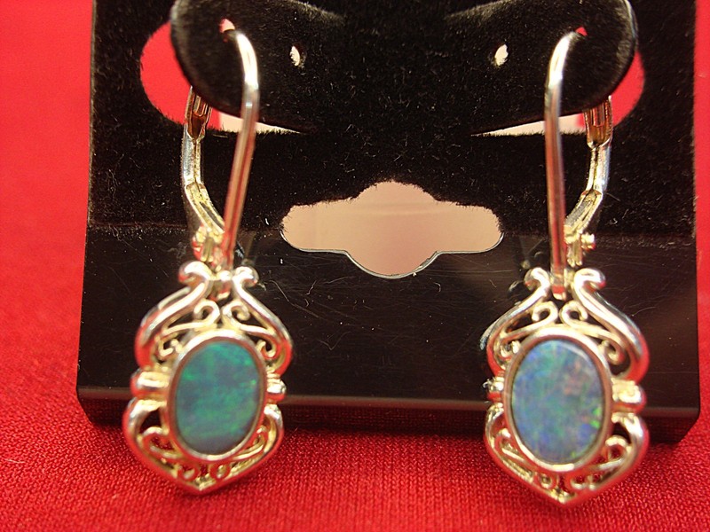 Sterling silver dangle earrings with shimmering opals