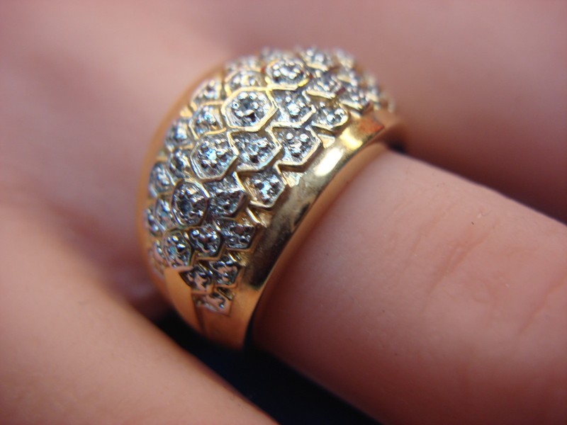 Sterling silver ring with gold vermeil accents and diamond accents, size 7