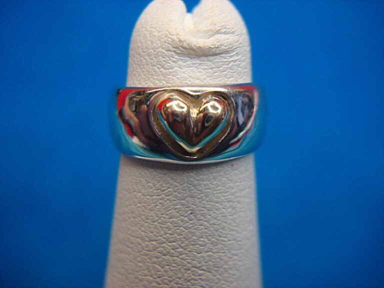Sterling silver toe ring with 14K gold heart design, size 2