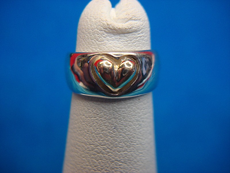 Sterling silver toe ring with 14K gold heart design, size 2