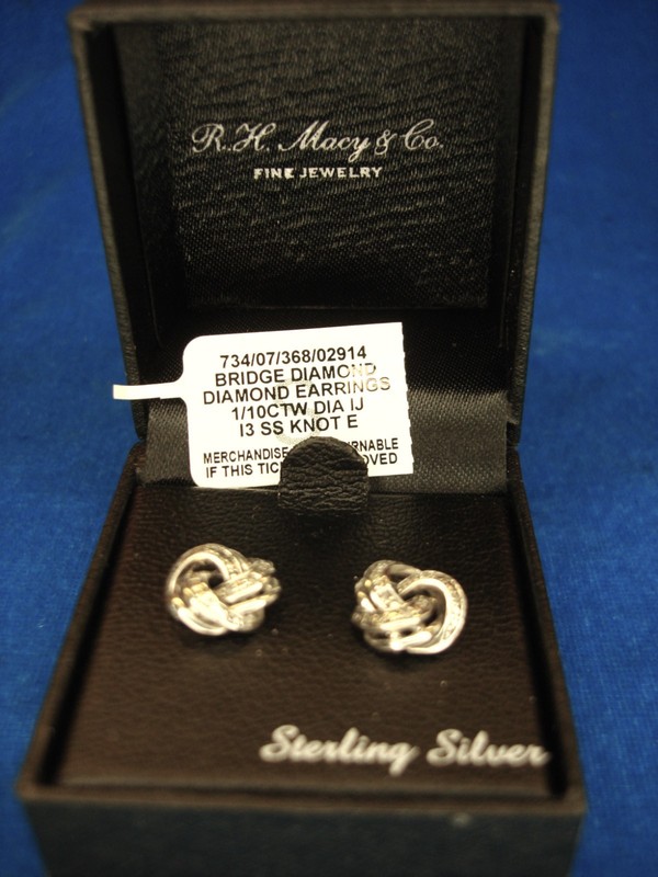 Pre-Owned Sterling Silver Bridge Diamond Knot Stud Earrings
