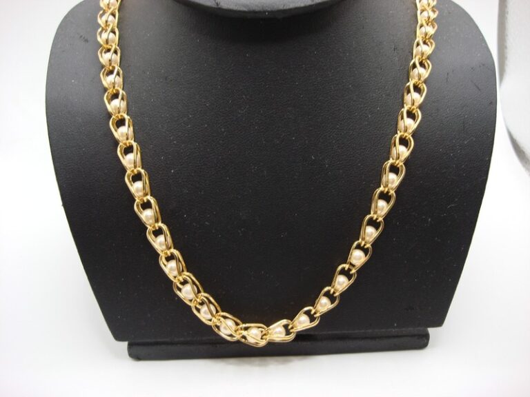 Vintage Napier gold-tone caged faux pearl necklace
