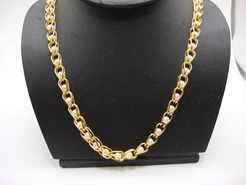 Vintage Napier gold-tone caged faux pearl necklace