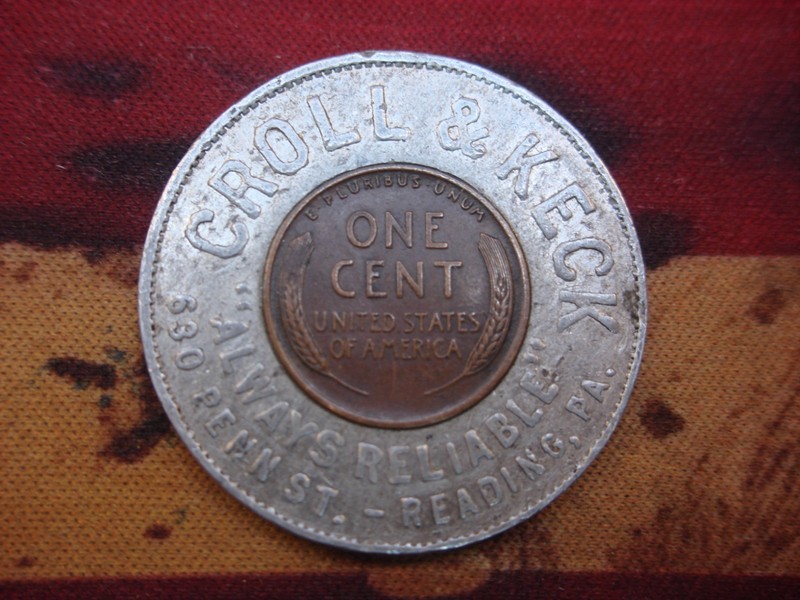 Vintage 1924 CROLL & KECK Encased Token - READING, PA