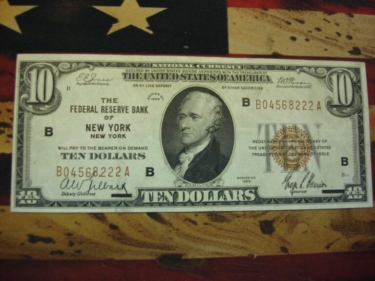1929 $10 National Currency Note, Federal Reserve Bank of New York, Depression Era