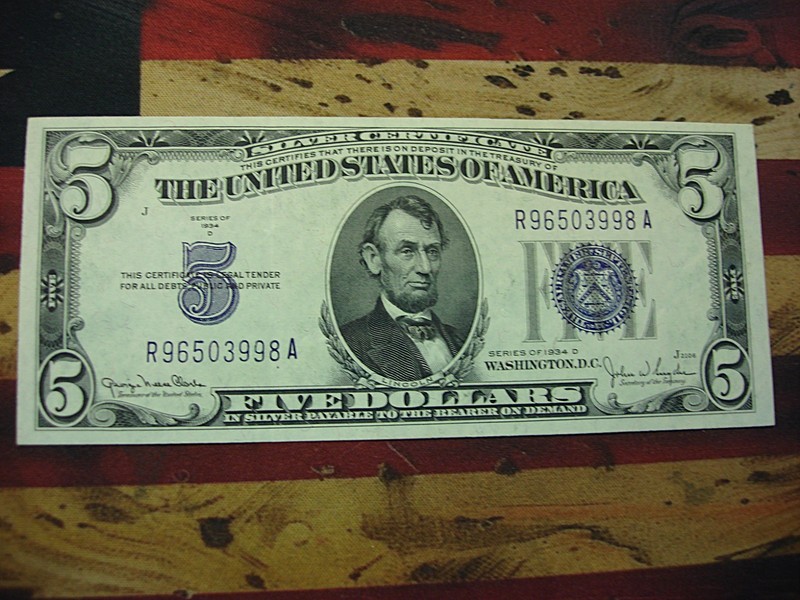 1934 D $5 Silver Certificate in excellent condition