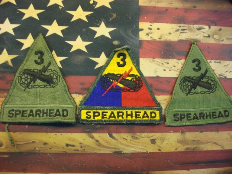 Three vintage U.S. Army 3rd Armored Division shoulder patches
