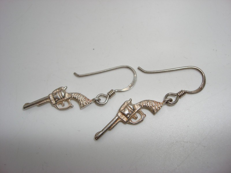 Vintage Sterling Silver Six Shooter Dangle Earrings