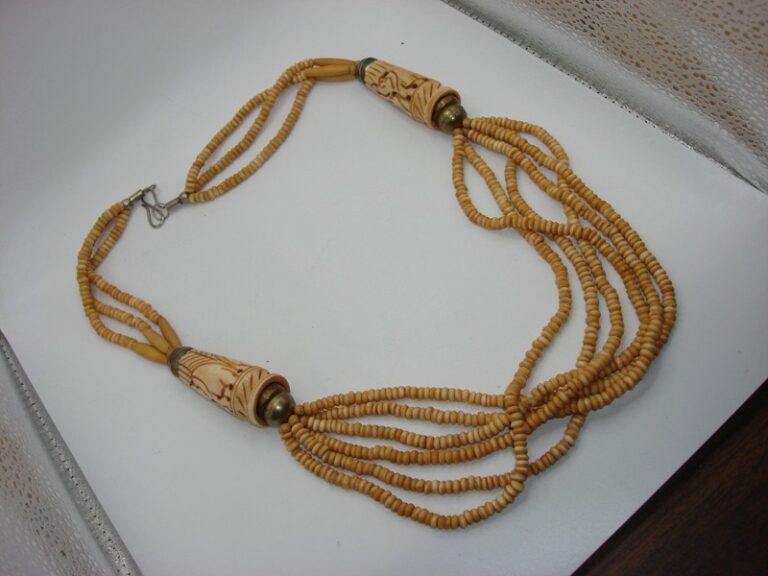 Vintage Boho Carved Bead Necklace