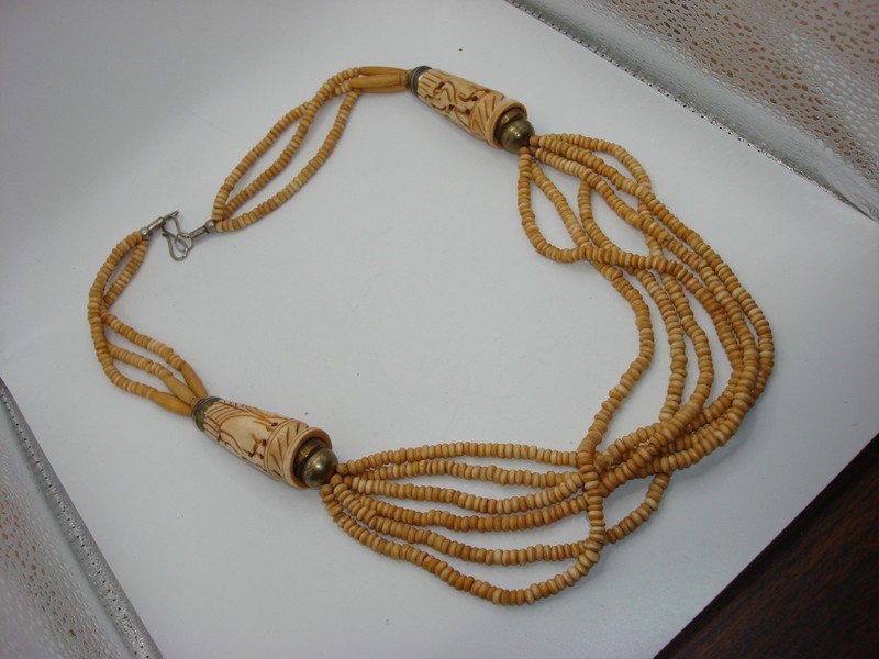 Vintage Boho Carved Bead Necklace