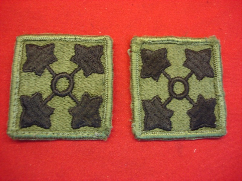 Vintage U.S. Army Vietnam Era 4th Infantry subdued shoulder patches (2-piece set)