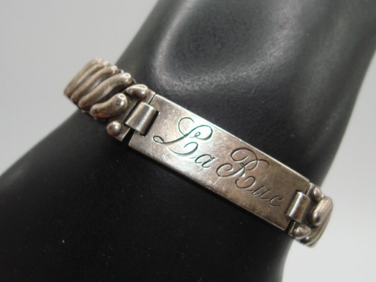 Vintage Pittman & Keeler sterling silver sweetheart expansion bracelet engraved with 'La Rue' and 'LOVE ALEX'
