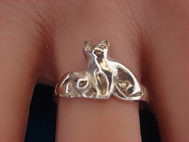 Sterling Silver Cat Mother & Kitten Ring, Size 6 3/4