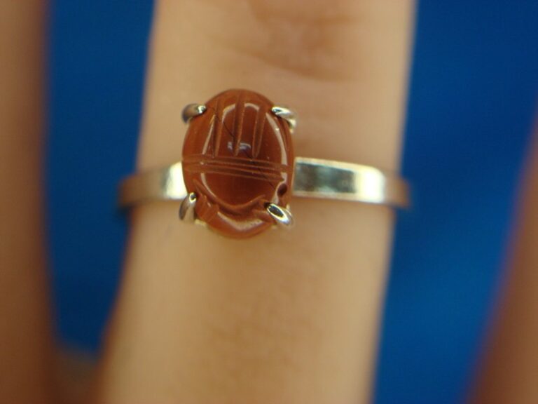 Sterling silver carnelian scarab ring, size 5.75, vintage style