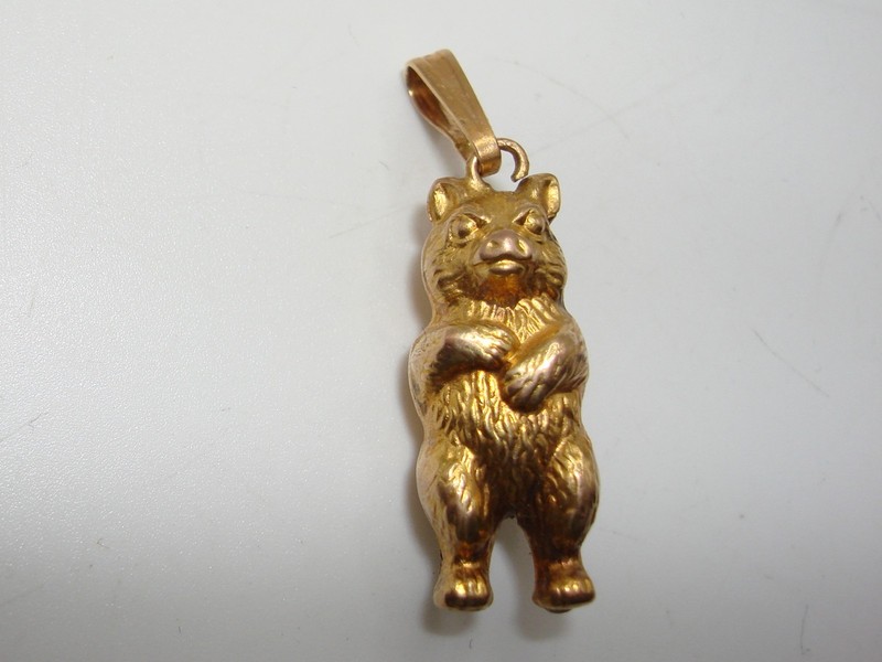 14K Gold Standing Bear Charm Pendant