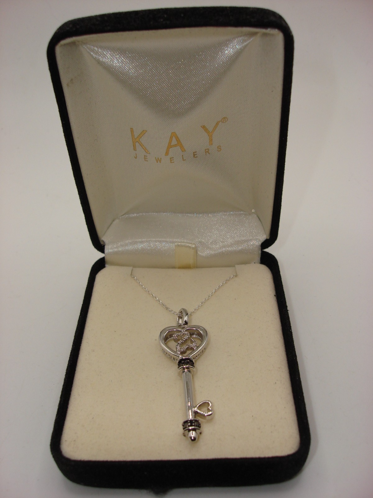 Jane Seymour Sterling Silver and Diamond Open Heart Key Pendant Necklace