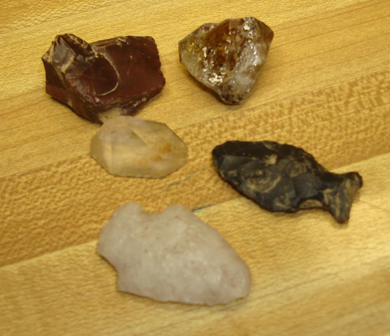 Vintage arrowhead and gemstone set of 5, estate find, natural treasures.
