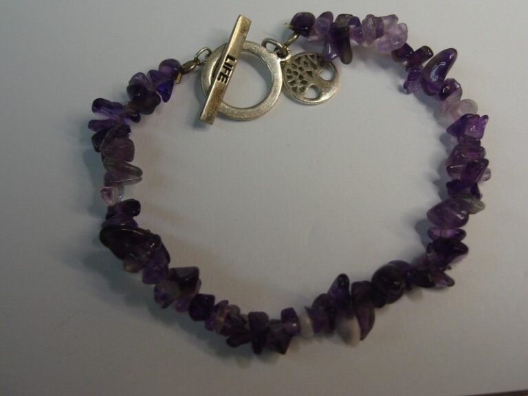 Sterling Silver Amethyst Chip Bracelet with Tree of Life Toggle Clasp