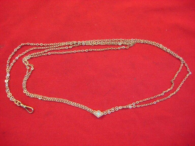 Vintage gold filled watch chain with blue stone slider