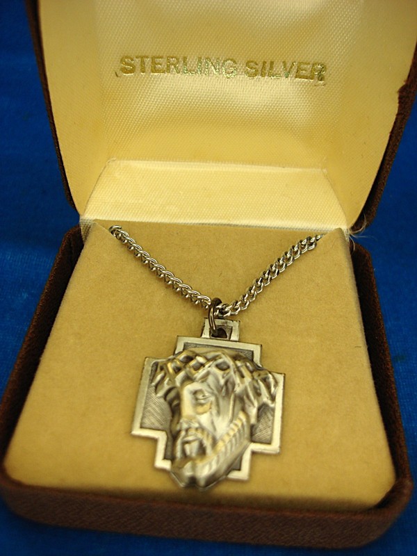 Sterling silver Christ Head Crown of Thorns pendant with stainless steel chain