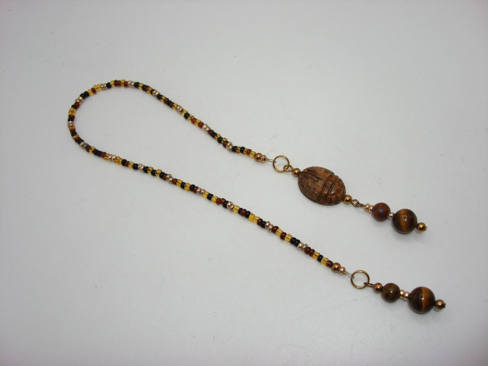 Vintage tiger's eye and carved scarab bookmark