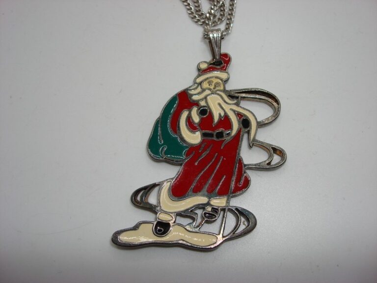 Vintage Wallace Silversmiths Enameled Santa Pendant Necklace