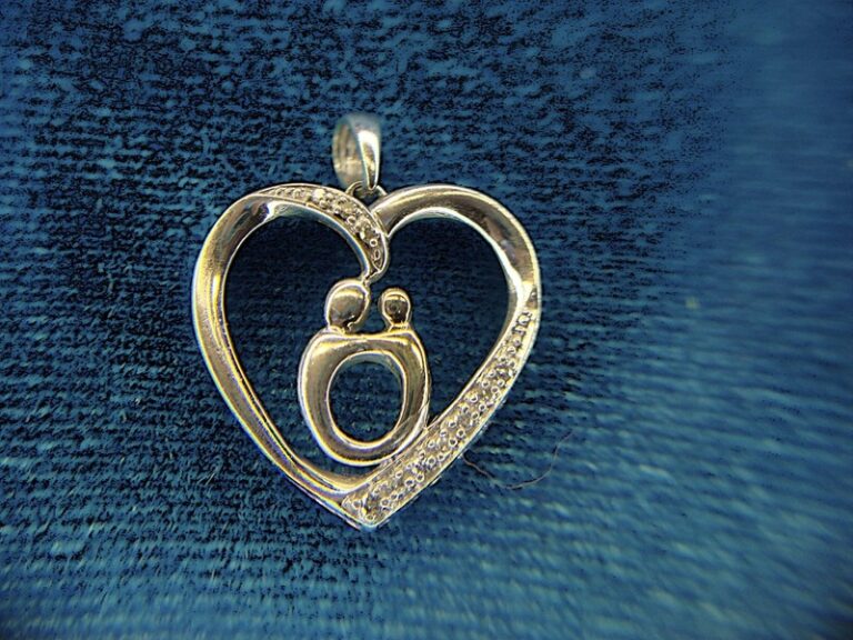 10K Yellow Gold & Diamond Mother & Child Heart Pendant in Sterling Silver