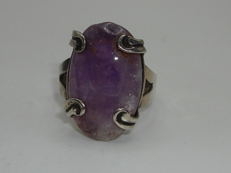 Vintage Taxco Mexico amethyst sterling silver ring, adjustable size 7