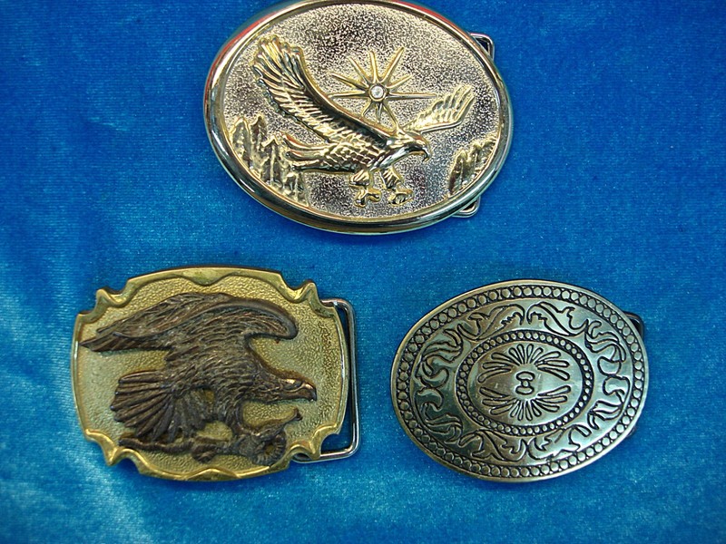 Set of 3 vintage Western belt buckles, two solid brass