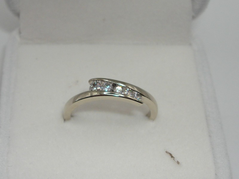 10K white gold bypass diamond ring, size 7