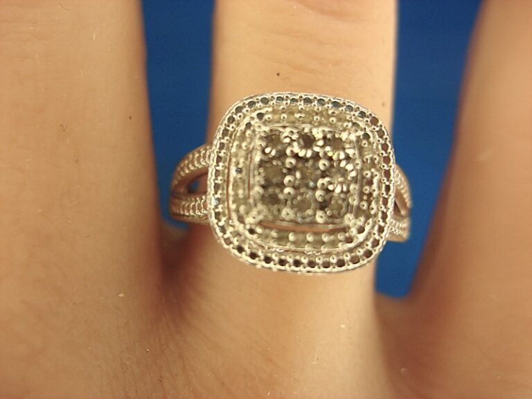 Sterling silver filigree diamond ring, size 6.75