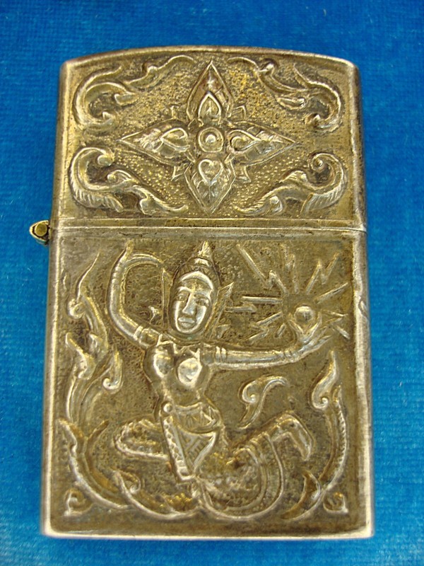 Vintage Siamese Sterling Silver Cased Cigarette Lighter with Mekkala Goddess