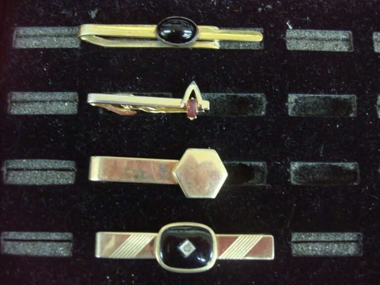Set of 4 vintage gold-tone tie clips, unique and unusual design