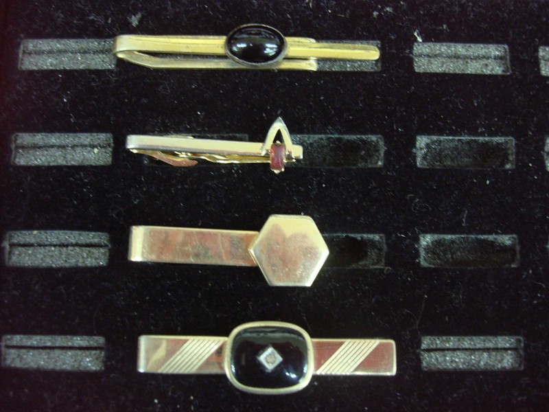 Set of 4 vintage gold-tone tie clips, unique and unusual design