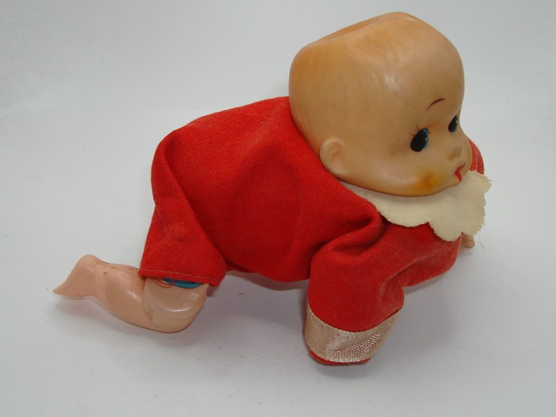 Vintage Japan Mechanical Crawling Kewpie Doll