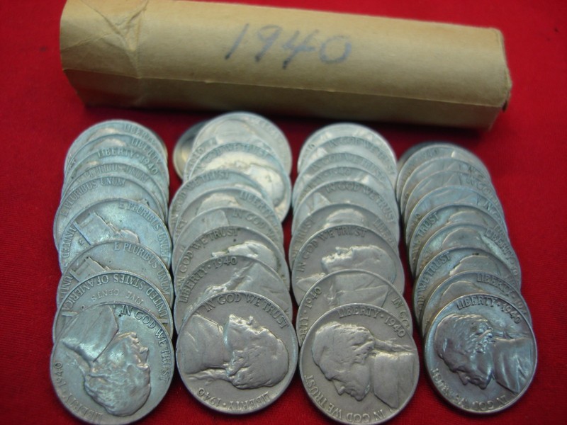 Roll of 40 circulated 1940 Philadelphia Jefferson nickels