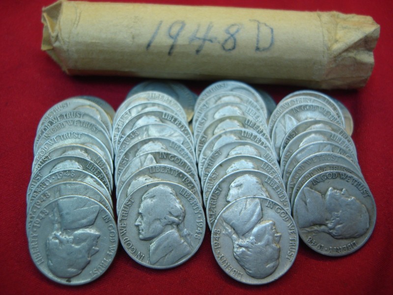 Roll of 40 circulated 1948-D Jefferson nickels in nice condition