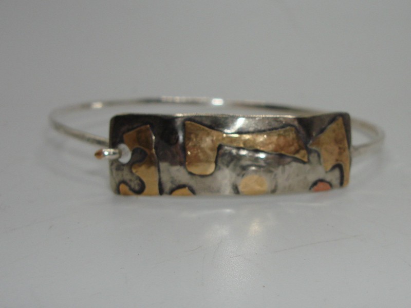 Vintage signed Roggio sterling silver and brass modernist bracelet
