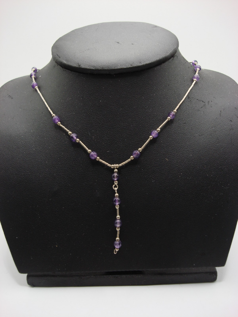 Vintage sterling silver amethyst bead necklace